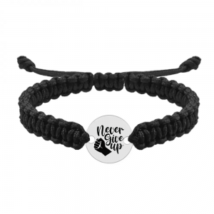 Bratara argint banut 16 mm si snur negru impletit - personalizata cu text